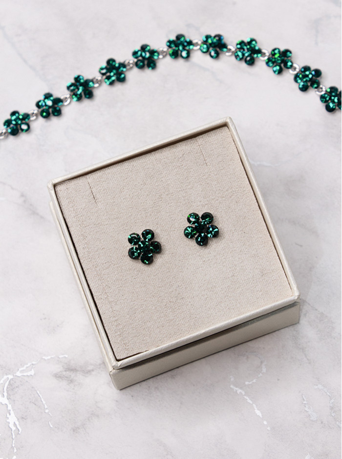 Small Daisy Crystal Stud Earrings - Emerald